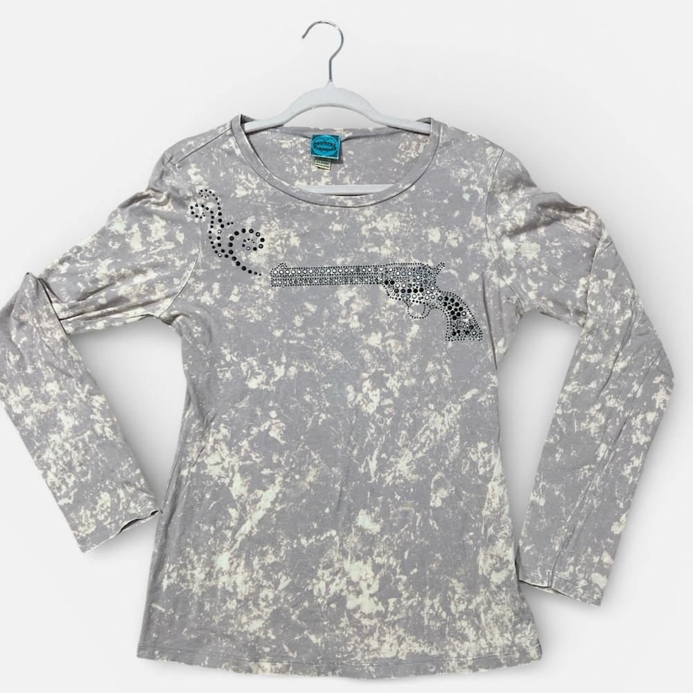 Cowgirl Hardware Women’s XL Long Sleeve Rhinestone Revolver Graphic Shirt